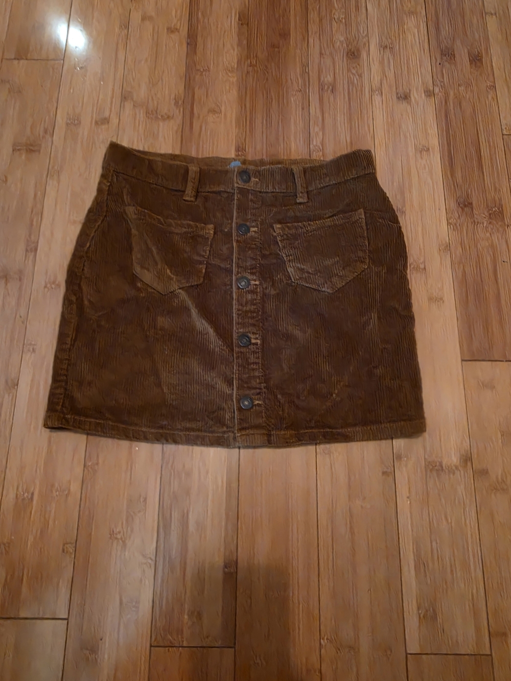 Button-Front Corduroy Mini Skirt in Brown